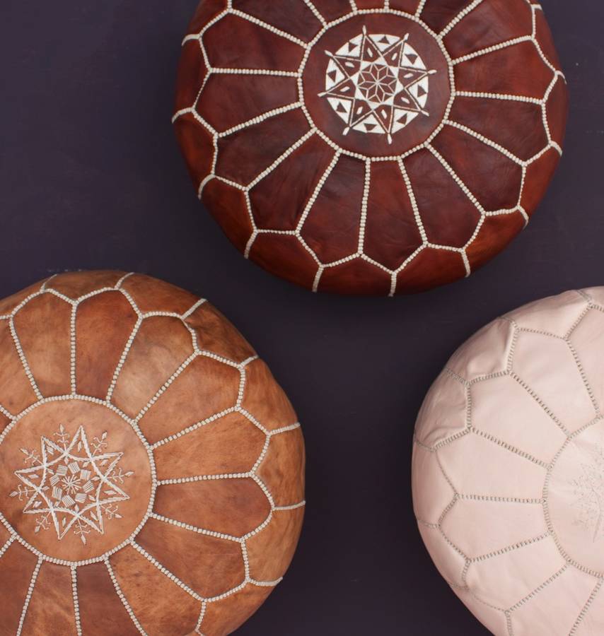 moroccan handmade leather round ottomans 