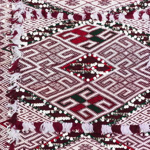 Small Vintage Red & White Sequinned Rug